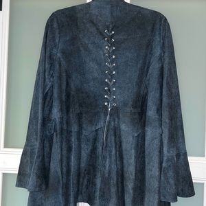 VOCAL Navy blue suede jacket with lace up back NWT size L.